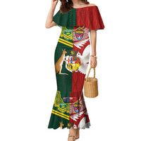 Custom Mate Ma'a Tonga and Australia Kangaroo Family Matching Mermaid Dress and Hawaiian Shirt Nation Seal with Mascot Aboriginal and Tongan Kupesi Ngatu Art