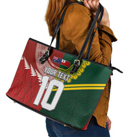 Custom Mate Ma'a Tonga and Australia Kangaroo Leather Tote Bag Nation Seal with Mascot Aboriginal and Tongan Kupesi Ngatu Art