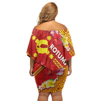 Rotuma Island Family Matching Off Shoulder Short Dress and Hawaiian Shirt Fijian Tapa with Polynesian Art and Hibiscus