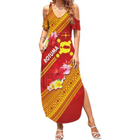 Rotuma Island Family Matching Summer Maxi Dress and Hawaiian Shirt Fijian Tapa with Polynesian Art and Hibiscus