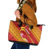 Rotuma Island Leather Tote Bag Fijian Tapa with Polynesian Art and Hibiscus