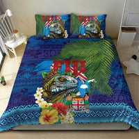 Fiji Iguana-Coat of Arms Bedding Set with Hibiscus and Plumeria Palm Tree Tapa Art