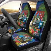 Fiji Iguana-Coat of Arms Car Seat Cover with Hibiscus and Plumeria Palm Tree Tapa Art