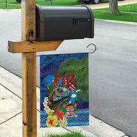 Fiji Iguana-Coat of Arms Garden Flag with Hibiscus and Plumeria Palm Tree Tapa Art