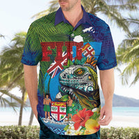 Fiji Iguana-Coat of Arms Hawaiian Shirt with Hibiscus and Plumeria Palm Tree Tapa Art