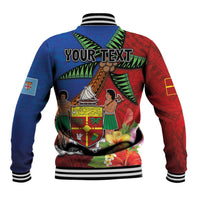 Personalised Fiji and Rotuma Together Baseball Jacket Fjian Masi and Pacific Pattern Mix Culture