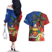 Personalised Fiji and Rotuma Together Couples Matching Off The Shoulder Long Sleeve Dress and Hawaiian Shirt Fjian Masi and Pacific Pattern Mix Culture LT03 - Polynesian Pride
