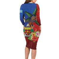 Personalised Fiji and Rotuma Together Family Matching Long Sleeve Bodycon Dress and Hawaiian Shirt Fjian Masi and Pacific Pattern Mix Culture