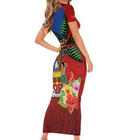 Personalised Fiji and Rotuma Together Family Matching Short Sleeve Bodycon Dress and Hawaiian Shirt Fjian Masi and Pacific Pattern Mix Culture