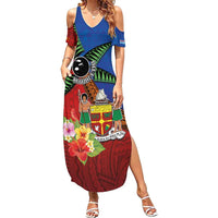 Personalised Fiji and Rotuma Together Family Matching Summer Maxi Dress and Hawaiian Shirt Fjian Masi and Pacific Pattern Mix Culture