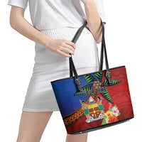 Personalised Fiji and Rotuma Together Leather Tote Bag Fjian Masi and Pacific Pattern Mix Culture