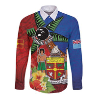 Personalised Fiji and Rotuma Together Long Sleeve Button Shirt Fjian Masi and Pacific Pattern Mix Culture