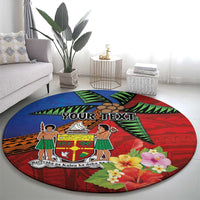 Personalised Fiji and Rotuma Together Round Carpet Fjian Masi and Pacific Pattern Mix Culture