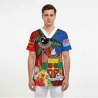 Personalised Fiji and Rotuma Together Scrub Top Fjian Masi and Pacific Pattern Mix Culture - Polynesian Pride