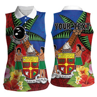 Personalised Fiji and Rotuma Together Women Sleeveless Polo Shirt Fjian Masi and Pacific Pattern Mix Culture