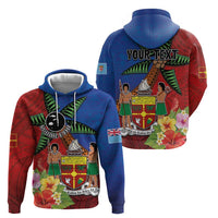 Personalised Fiji and Rotuma Together Zip Hoodie Fjian Masi and Pacific Pattern Mix Culture