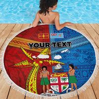 Personalised Fiji and Rotuma Together Beach Blanket Tapa and Pacific Art Pattern with Cultural Emblems Half Style