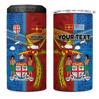 Personalised Fiji and Rotuma Together 4 in 1 Can Cooler Tumbler Tapa and Pacific Art Pattern with Cultural Emblems Half Style