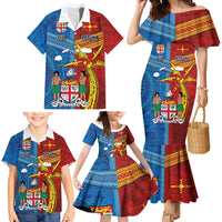 Personalised Fiji and Rotuma Together Family Matching Mermaid Dress and Hawaiian Shirt Tapa and Pacific Art Pattern with Cultural Emblems Half Style