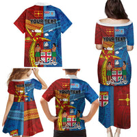 Personalised Fiji and Rotuma Together Family Matching Puletasi and Hawaiian Shirt Tapa and Pacific Art Pattern with Cultural Emblems Half Style