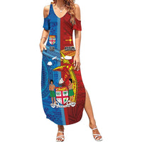 Personalised Fiji and Rotuma Together Family Matching Summer Maxi Dress and Hawaiian Shirt Tapa and Pacific Art Pattern with Cultural Emblems Half Style