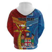 Personalised Fiji and Rotuma Together Hoodie Tapa and Pacific Art Pattern with Cultural Emblems Half Style