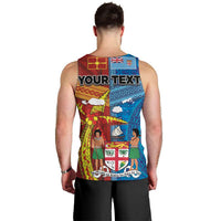 Personalised Fiji and Rotuma Together Men Tank Top Tapa and Pacific Art Pattern with Cultural Emblems Half Style