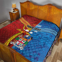 Personalised Fiji and Rotuma Together Quilt Tapa and Pacific Art Pattern with Cultural Emblems Half Style