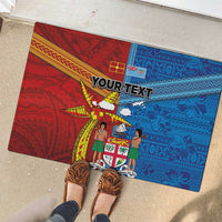 Personalised Fiji and Rotuma Together Rubber Doormat Tapa and Pacific Art Pattern with Cultural Emblems Half Style