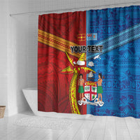 Personalised Fiji and Rotuma Together Shower Curtain Tapa and Pacific Art Pattern with Cultural Emblems Half Style