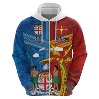 Personalised Fiji and Rotuma Together Zip Hoodie Tapa and Pacific Art Pattern with Cultural Emblems Half Style