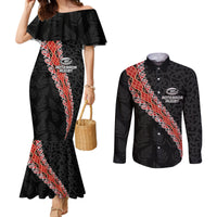 Custom New Zealand Rugby Couples Matching Mermaid Dress and Long Sleeve Button Shirt Maori and Silver Fern Half Style LT03 Black - Polynesian Pride