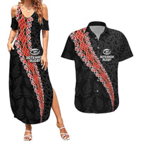 Custom New Zealand Rugby Couples Matching Summer Maxi Dress and Hawaiian Shirt Maori and Silver Fern Half Style LT03 Black - Polynesian Pride