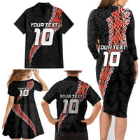 Custom New Zealand Rugby Family Matching Long Sleeve Bodycon Dress and Hawaiian Shirt Maori and Silver Fern Half Style