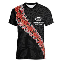Custom New Zealand Rugby Women V-Neck T-Shirt Maori and Silver Fern Half Style