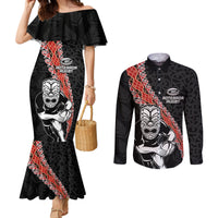 New Zealand Maori Warrior Rugby Couples Matching Mermaid Dress and Long Sleeve Button Shirt Maori and Silver Fern Half Style