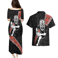 New Zealand Maori Warrior Rugby Couples Matching Puletasi and Hawaiian Shirt Maori and Silver Fern Half Style