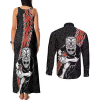 New Zealand Maori Warrior Rugby Couples Matching Tank Maxi Dress and Long Sleeve Button Shirt Maori and Silver Fern Half Style