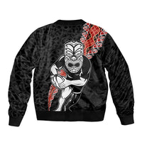 New Zealand Maori Warrior Rugby Sleeve Zip Bomber Jacket Maori and Silver Fern Half Style