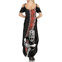 New Zealand Maori Warrior Rugby Summer Maxi Dress Maori and Silver Fern Half Style LT03 - Polynesian Pride