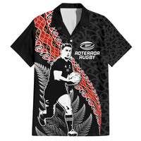New Zealand Maori Rugby Player Family Matching Off Shoulder Short Dress and Hawaiian Shirt Maori and Silver Fern Half Style