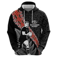 New Zealand Maori Rugby Player Hoodie Maori and Silver Fern Half Style