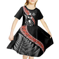 New Zealand Maori Rugby Player Kid Short Sleeve Dress Maori and Silver Fern Half Style