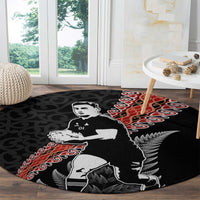 New Zealand Maori Rugby Player Round Carpet Maori and Silver Fern Half Style