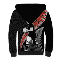 New Zealand Maori Rugby Player Sherpa Hoodie Maori and Silver Fern Half Style