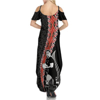 New Zealand Maori Rugby Player Summer Maxi Dress Maori and Silver Fern Half Style LT03 - Polynesian Pride