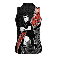 New Zealand Maori Rugby Player Women Sleeveless Polo Shirt Maori and Silver Fern Half Style