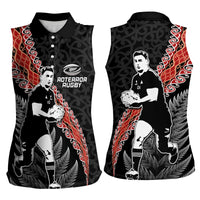New Zealand Maori Rugby Player Women Sleeveless Polo Shirt Maori and Silver Fern Half Style