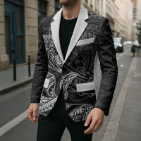 Hawaiian Monk Seal and Whale Blazer Kakau Tribal Pattern Grayscale