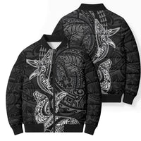 Hawaiian Monk Seal and Whale Bomber Puffer Jacket Kakau Tribal Pattern Grayscale